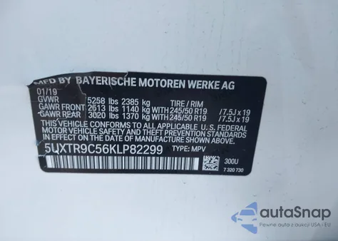 2019 BMW X3 xDrive30I из США, поврежденный, VIN 5UXTR9C56KLP82299